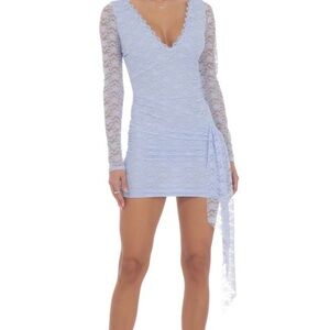 Lucy in the Sky Light Blue Lace V-Neck Long Sleeve Mini Dress